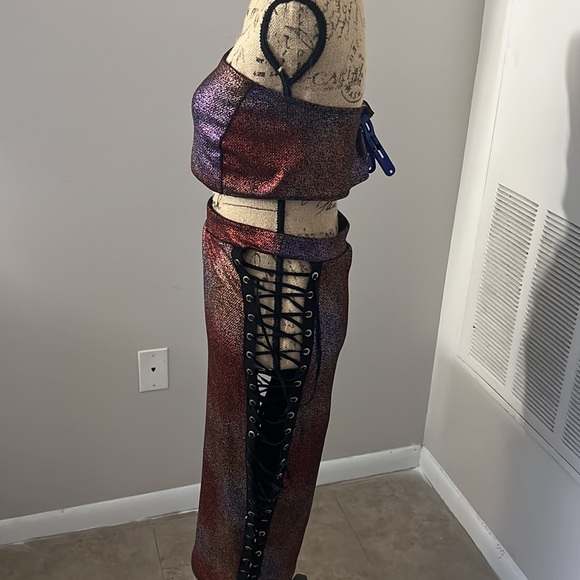 Fashion Nova Metallic  Colorful Skirt Set with Open Sides - Picture 4 of 7